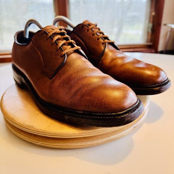 Vintage Allen Edmonds LEEDS Plain Toe Derby Shoe Mens Sz 10 B Brown Pebbled - Picture 2 of 8